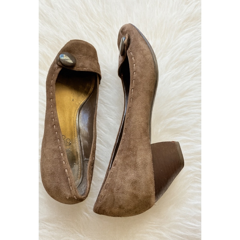 90s Vintage Franco Sarto Womens Suede Leather Slip on Button Mary Janes sz 9 Y2K